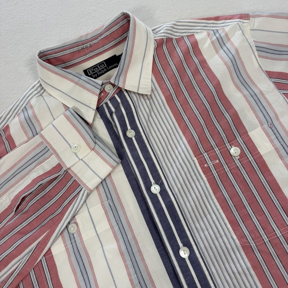 VTG Polo Ralph Lauren Trading Co. Button Up Shirt Red White Blue Striped Preppy‎